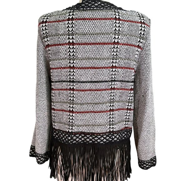 Christopher & Banks Fringed Plaid Cardigan Blazer Women's Large - Picture 7 of 13